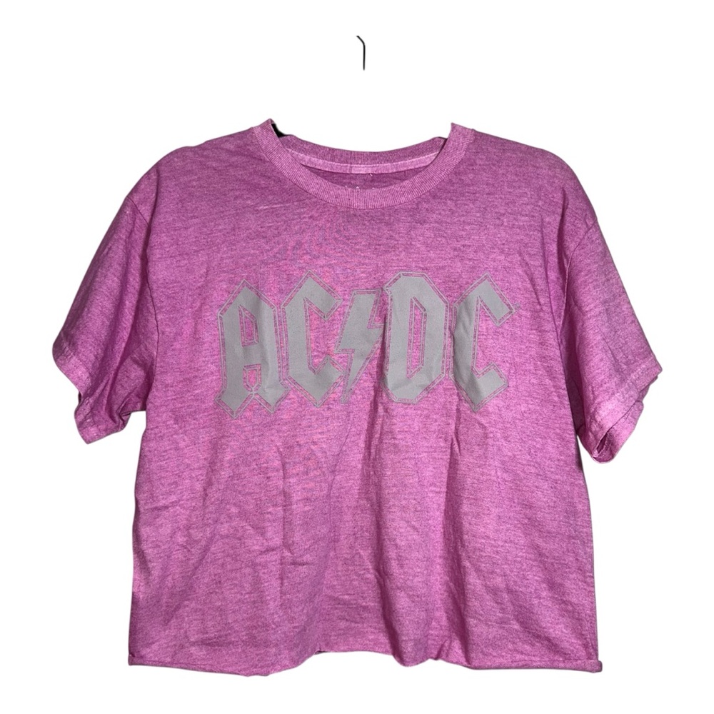 AC/DC Pink and Gray Cropped Cutoff Band Tee Women’s Medium Band Tee Graphic Tee